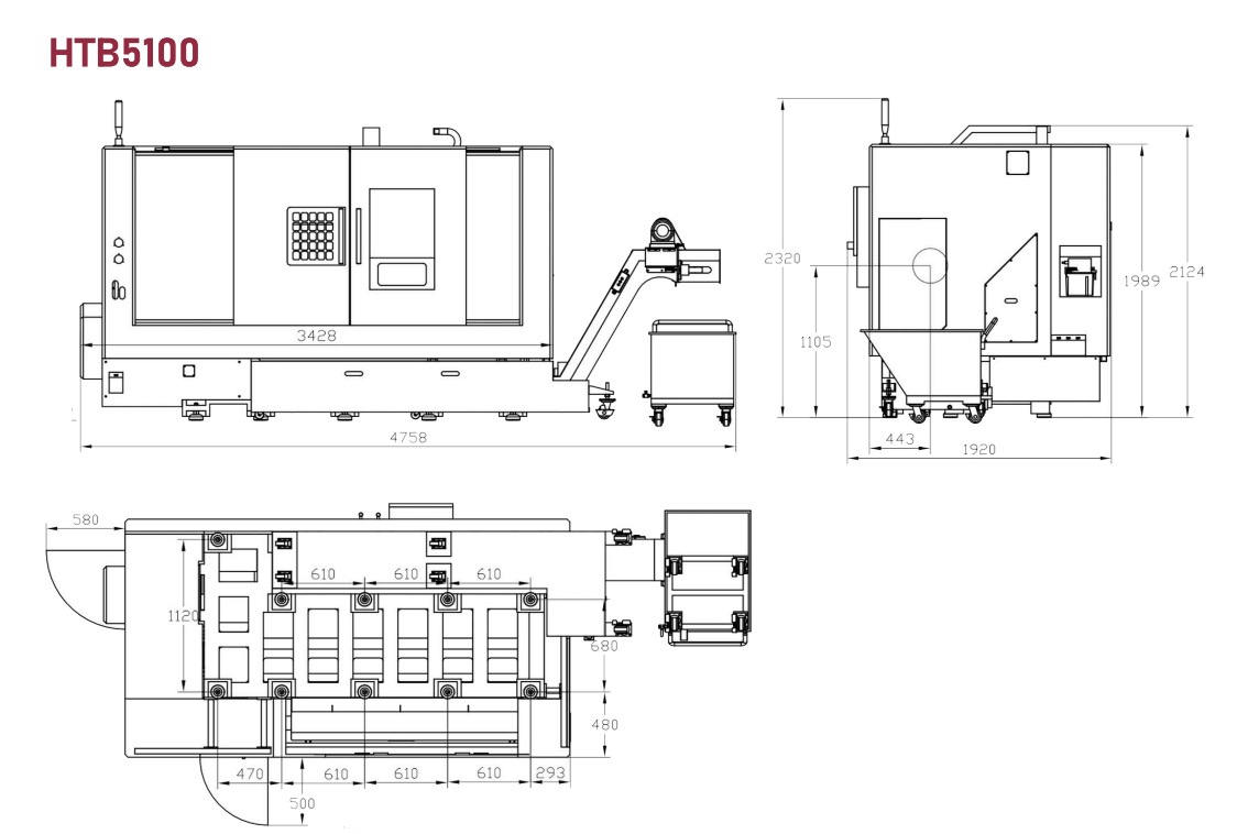 HTB5100 SLANT CAMA CNC TORTHE Machine Diseño 1021