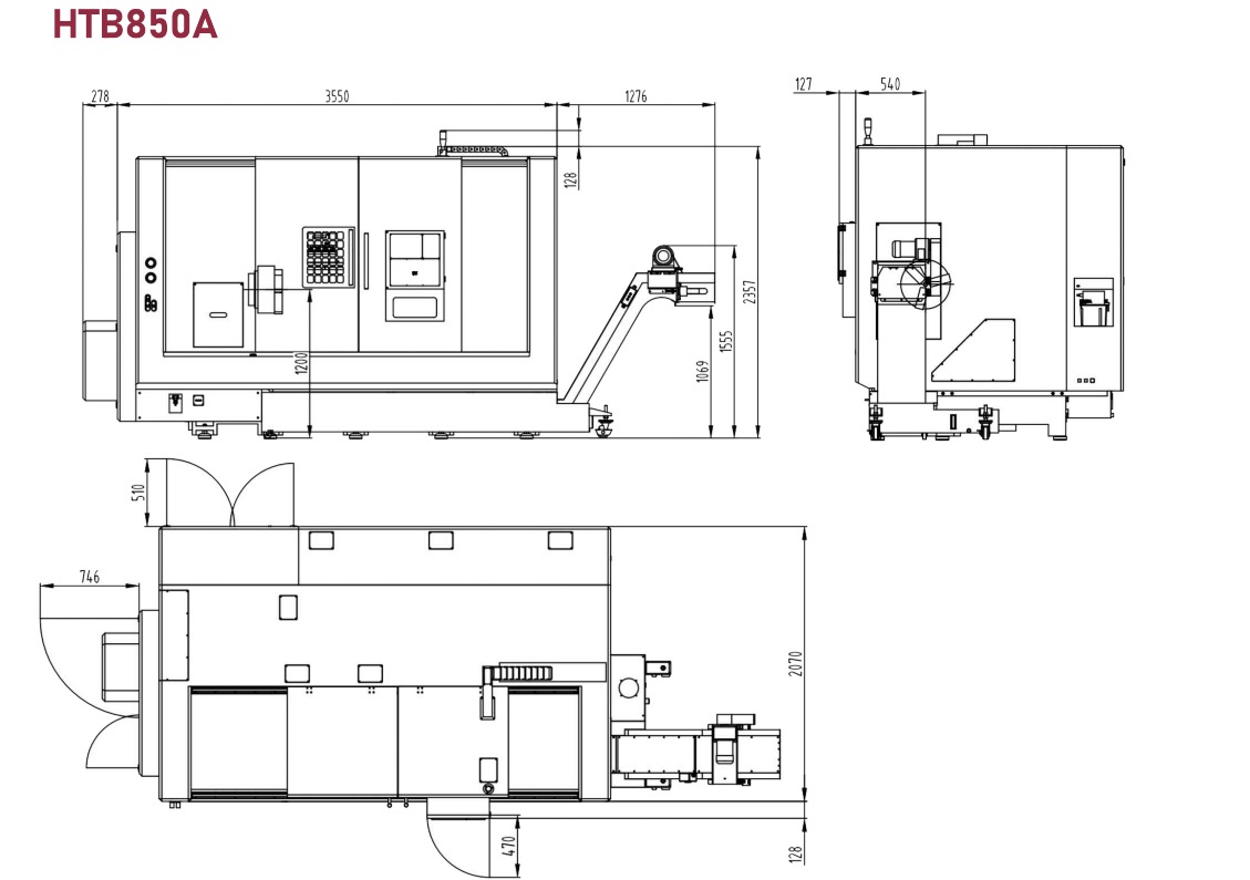 HTB850A Slant Bed CNC Torno Machine Diseño 1024