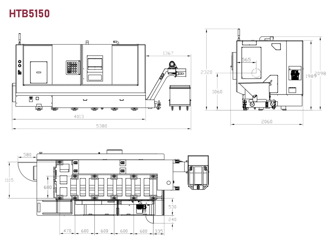 HTB5150 SLANT CAMA CNC Lathe Machine Diseño 1022