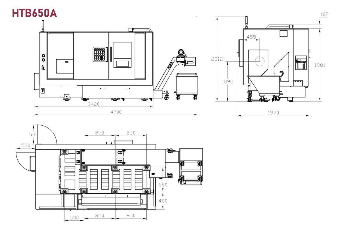 HTB650A Slant Bed CNC Lathe Machine Diseño 1023